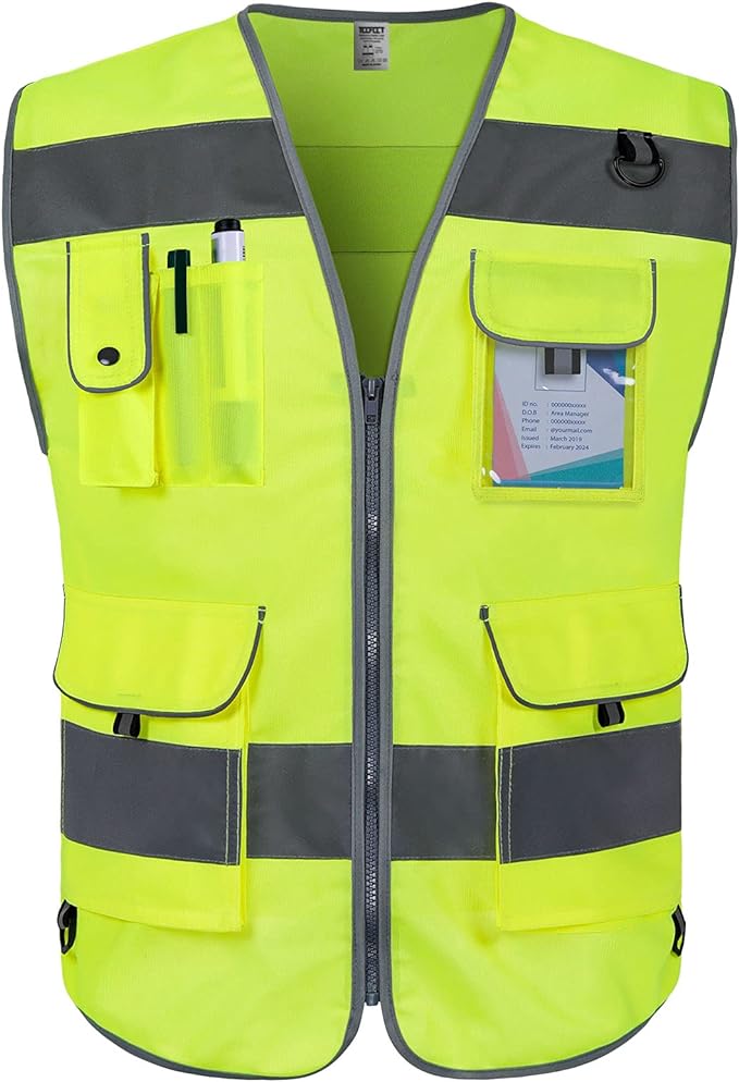 TCCFCCT Safety Vest 9 Pockets High Visibility Reflective Safety Vest for Men Women, Hi Vis Work Vest with Reflective Strips, Meets ANSI/ISEA Standards, (Yellow, 3X-Large)