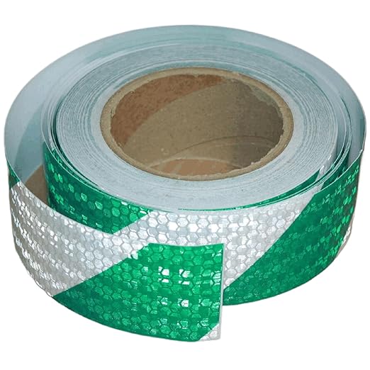 Reflective Tape Green White 2 inch Wide for Cars, Outdoor Waterproof High Visibility Safety Warning Adhesive Strips (66 feet)