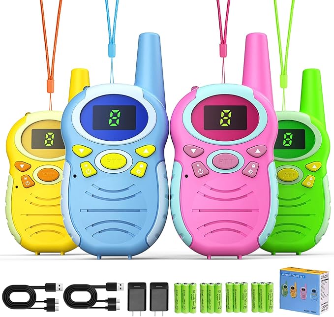 Walkie Talkies for Kids Rechargeable - Boys Girls Christmas Toys Birthday Gifts for Age 4-6 6-8 Year Old Kid Presents - Long Range 2 Way Radio Flashlight Outdoor Toy Camping Hiking