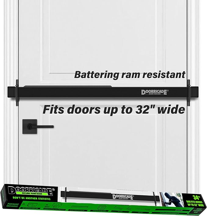 Door Security Bar-by Doorricade-Secure The Entire Width of Your Inward Opening Front Door-Safe Room. Fits Doors up to 32" Wide-Black Edition.