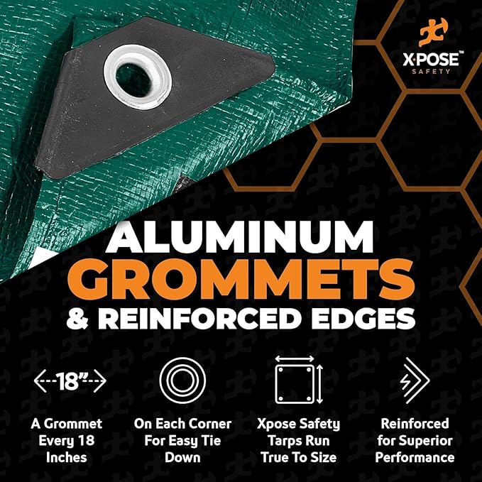 Heavy Duty Poly Tarp 12' x 16' - Bulk Full Pallet (288 Pack) Thick Waterproof, UV Blocking Protective Cover - Reversible Green & Black - 10 Mil Thick Polyethylene - by Xpose Safety