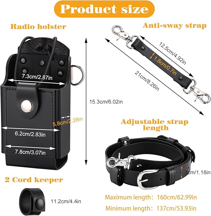 abcGoodefg Leather Radio Holster Set, Firefighter Radio Strap and Holder, Anti-sway Strap, Compatible with Motorola APX Series - for Firefighters, EMT, Police (Black)