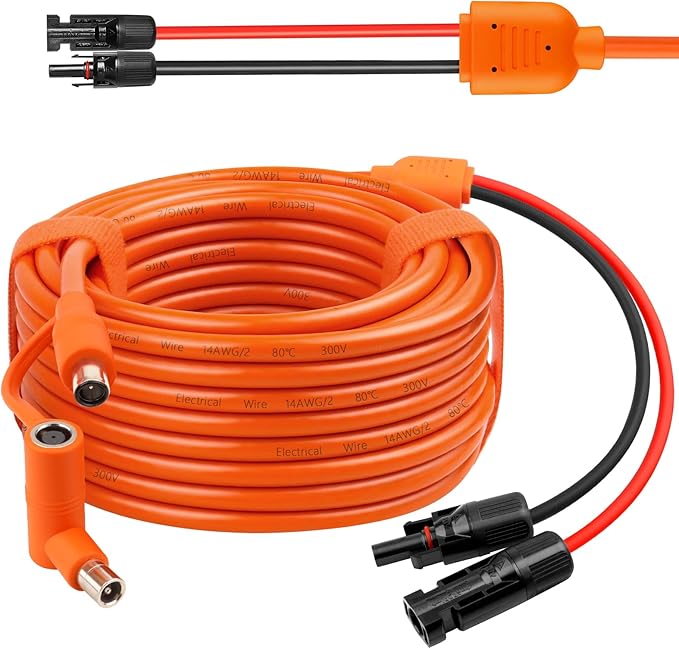 Solar to DC 8mm Charge Extension Cable 30FT,12AWG+14AWG Solar Cable with Solar Panel Connector to DC7909/8020 Compatible with Anker,GZ Yeti,BLUETT,Jackery Portable Power Station
