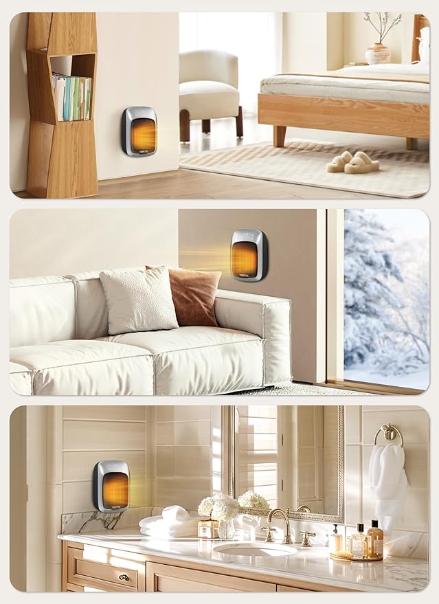 GiveBest Plug in Wall Space Heater With Remote, 800W Small Outlet Heater With Adjustable Thermostat, Memory Function, 12H Timer, LED Display for RV, Home Office, Bathroom Indoor Use