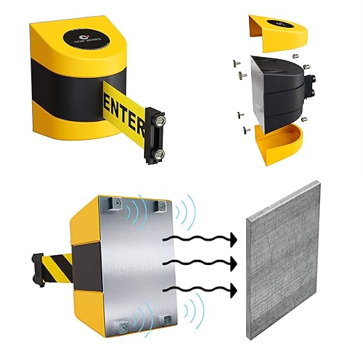 CCW Series WMB-230 Magnetic Wall Mount Retractable Belt Barrier (30 Foot Belt, Yellow with"Authorized Access ONLY" Black Letters Belt with Yellow ABS Case)