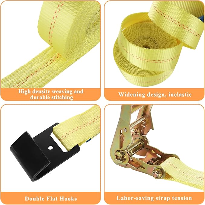 2 Pack 2 Inch Ratchet Straps Heavy Duty 20ft Tie Down Straps Ratchet Flat Hook, 10000 LBS Break Strength, Cargo Ratchet Strap for Moving, Truck, Trailers, Motorcycles, Kayaks, Car Roof