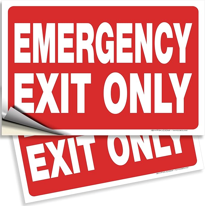 Emergency Exit Only Signs Stickers, 2 Pack 10x7 Inch – Premium Self-Adhesive Vinyl Decal, Laminated for Ultimate UV, Weather, Scratch, Water & Fade Resistance, Indoor & Outdoor