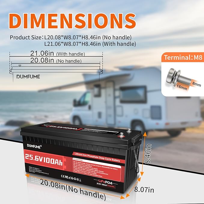 2 pack Dumfume 12V 200Ah LiFePO4 Lithium Battery,2560Wh Energy,1280W Load,200A BMS & 95% Discharge Efficiency,15000+ Cycles for Solar RV Off-Grid Camping Home Backup