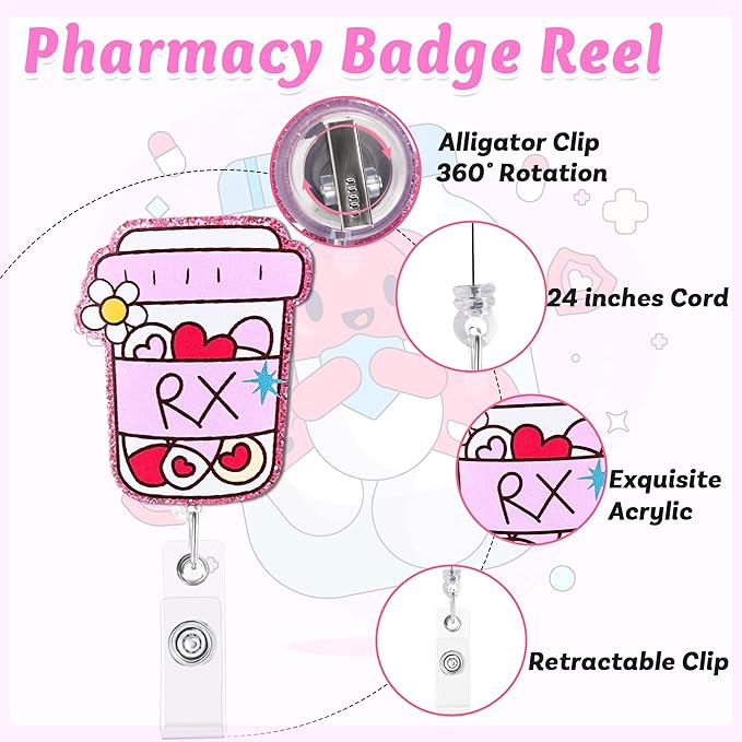 Cute Pill Box Badge Reel with Alligator Clip Funny ID Badge Holders Cute RN LPN CNA MA PCT Badge Buddy Nursing Medical Students Pharmacists Nurse Accessories for Work
