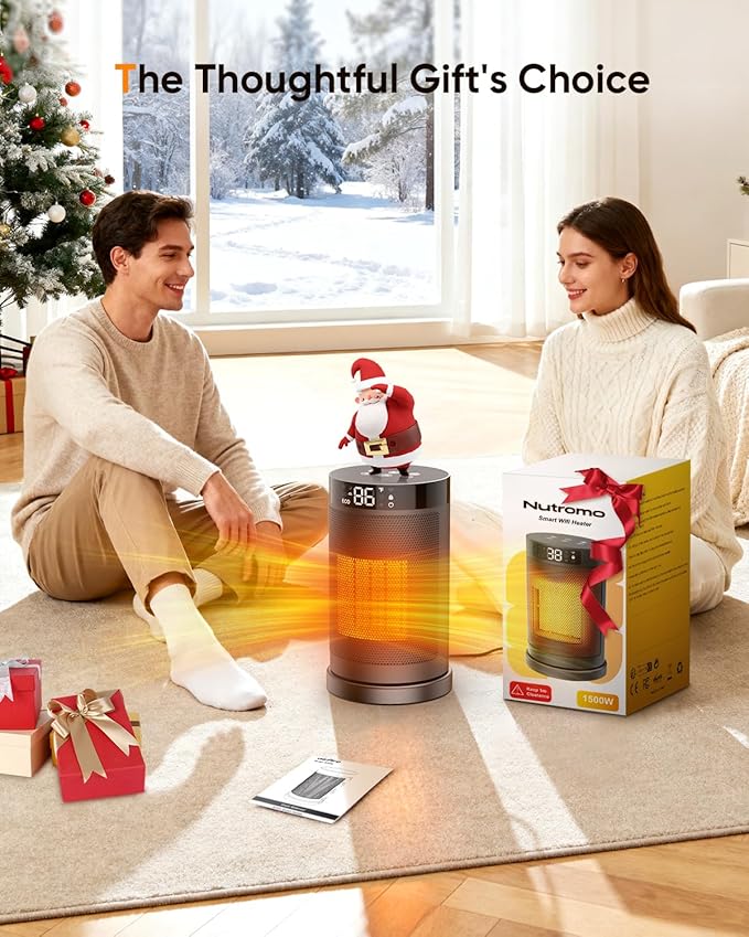 Smart Space Heater with WiFi/APP & Alexa Control, 1500W PTC Ceramic Electric Heaters for Indoor Use, 75° Wide-Angle Oscillation, 24H Timer, ECO Mode, Safe Indoor Portable Heater for Home Office