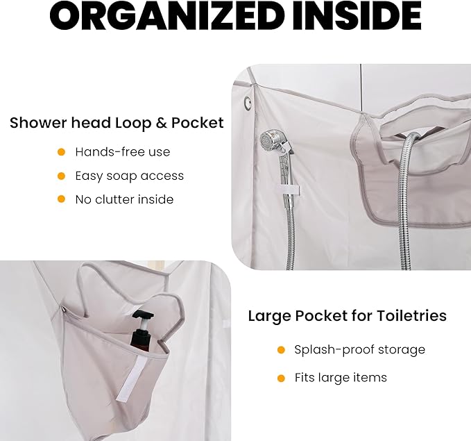 Camper Van Shower Curtain 72in Height, RV Hidden Shower Privacy Curtain with Magnetic Stickers, Interior Shower Curtain for Bench Shower, Collapsible Square Shower (30" W x 72" H)