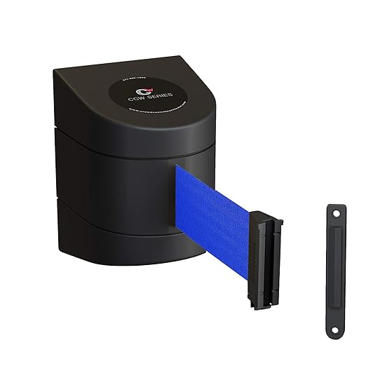 Crowd Control Warehouse - CCW Series WMB-220 Fixed Wall Mount Retractable Belt Barrier - 15 Foot, Blue Belt with Black ABS Case