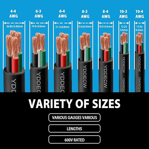75ft 6/4 6 AWG Portable Power Cable (4 Conductor) - SOOW 600V 6 Gauge Electric Wire for Motor Leads, Portable Lights, Battery Chargers and Machinery - 4 Conductor - 75 Feet Electrical Cord