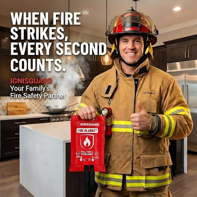 Fire Blankets Emergency for Home, 1 Pack 40"x40", Fiberglass Emergency Fire Blanket for Home and Kitchen, RV, Fireplace, Camping, Grill, Office, Warehouse