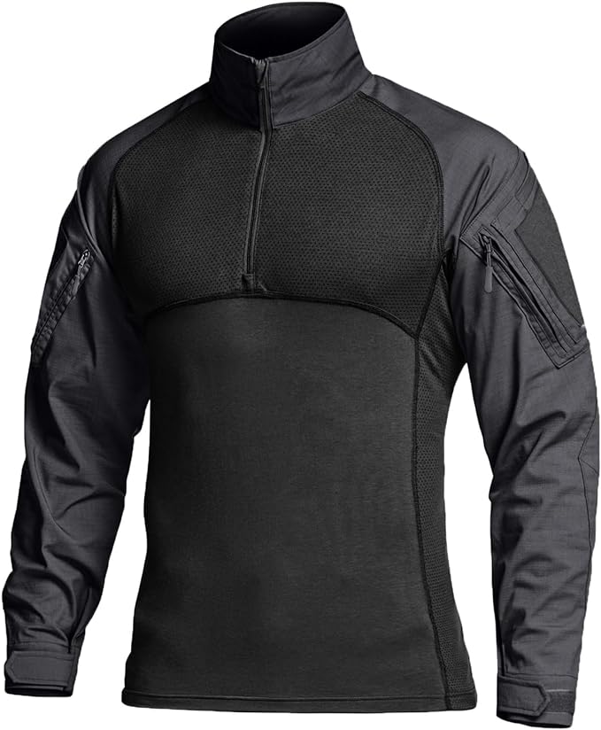 CQR Men's Combat Shirt Tactical 1/4 Zip Long Sleeve Military BDU Shirts Camo EDC Top with Pockets