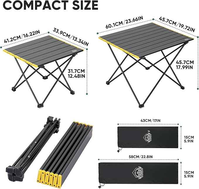EHHLY Portable Folding Camping Table, Large Compact Aluminum Beach Picnic Table, Lightweight Collapsible Outdoor Camp Tables That Folds & Rolls Up, Beach Gear Essentials Camp Accessories, Black