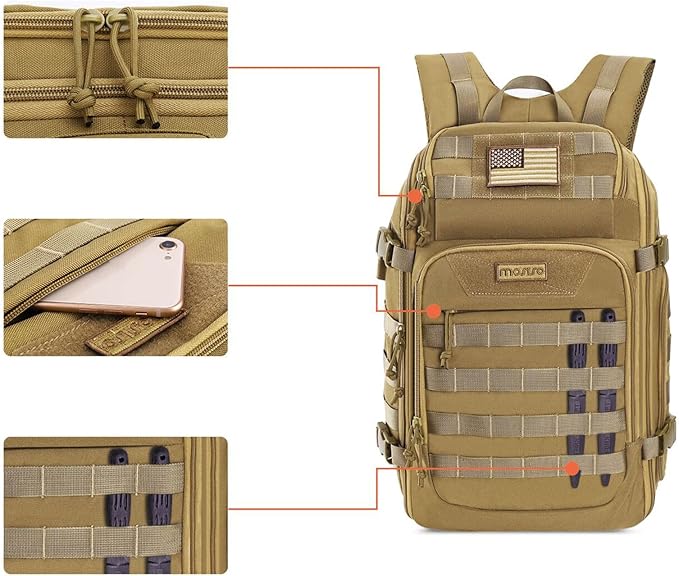 MOSISO 30L Military Tactical Backpack for Men, Army Backpack Military Daypack 3 Day Assault Pack Hiking Rucksack Bug Out Bag, Khaki
