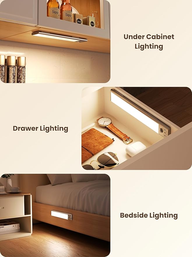 9 inch Under Cabinet Lighting, Cordless Rechargeable Motion Sensor Light Indoor, Magnetic LED Strip, 110 Lumens Stick on Closet Light for Counter, Shelf, Stairs and Pantry (1 Pack)