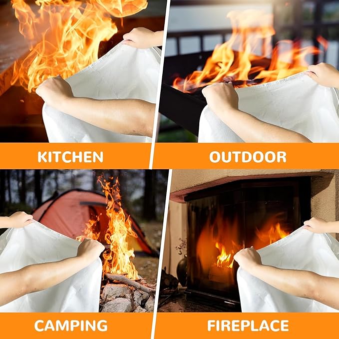 40" x 40" MorningWishes Emergency Fire Blanket Fiber Glass Suppression as Extinguisher Flame retardant protection Heat Insulation Design for Kitchen Office School Car Grill BBQ Fireplace camping 4 pic