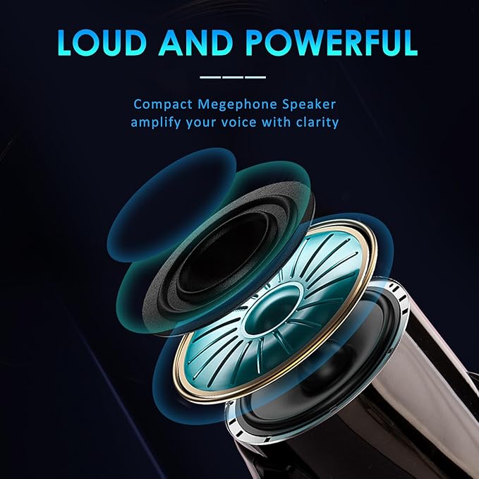 MyMealivos 20w Megaphone Speaker Portable Voice Changer Bullhorn with 6 Different Sound Effects & Built-in Siren and Record & Adjustable Volume Loud Speaker for Outdoor Sports, Party-Black