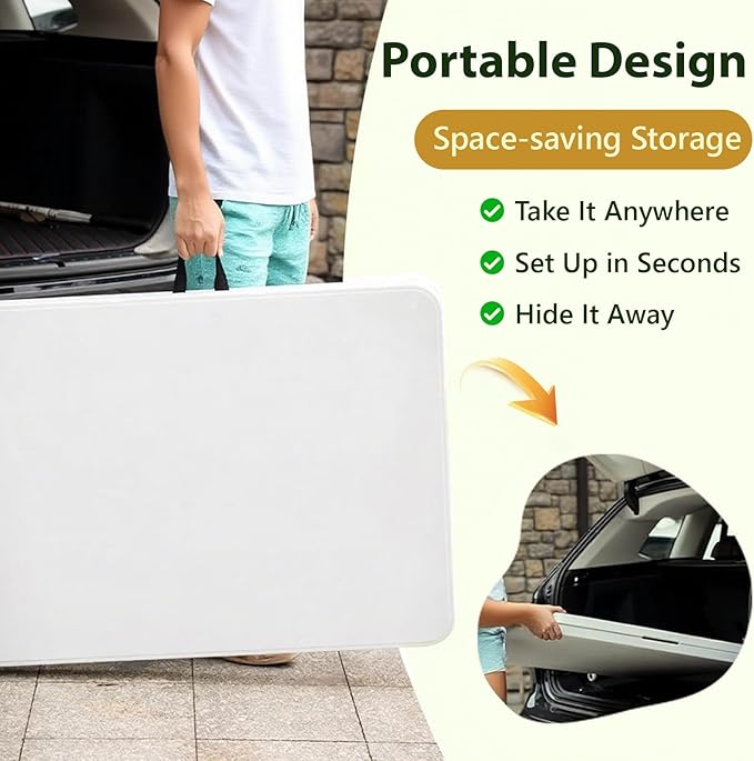 Folding Table, 6FT Foldable Picnic Table with Carrying Handle, Heavy Duty Fold-in-Half Portable Table for Weddings, Camping, RV Travel, Parties, BBQs, and Indoor Use, Easy to Fold and Store