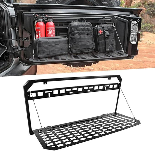 Tailgate Table Foldable Rear Cargo Shelf, Drop Down Tailgate Table, Aluminium Alloy Tailgate Tactical Molle Panel,Foldable Table Cargo Shelf Storage Cargo Luggage Holder Carrier