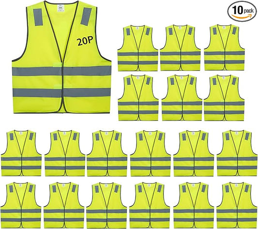 Safety Vests 10 Pack - Yellow Reflective High Visibility Construction ANSI Class 2 Work Vest for Men,Woman,Hi Vis Vest Mesh and Neon Silver Strip