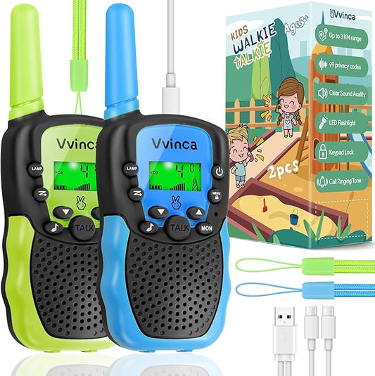 Vvinca Rechargeable Walkie Talkies for Kids 4 Pack, 5-7 Year Old Boy Toys Long Range 22 Channels 2 Way Kids Walkie Talkie with Flashlight for Camping Hiking Indoor Outdoor 3 4 5 6-12 Girl Boy Gift