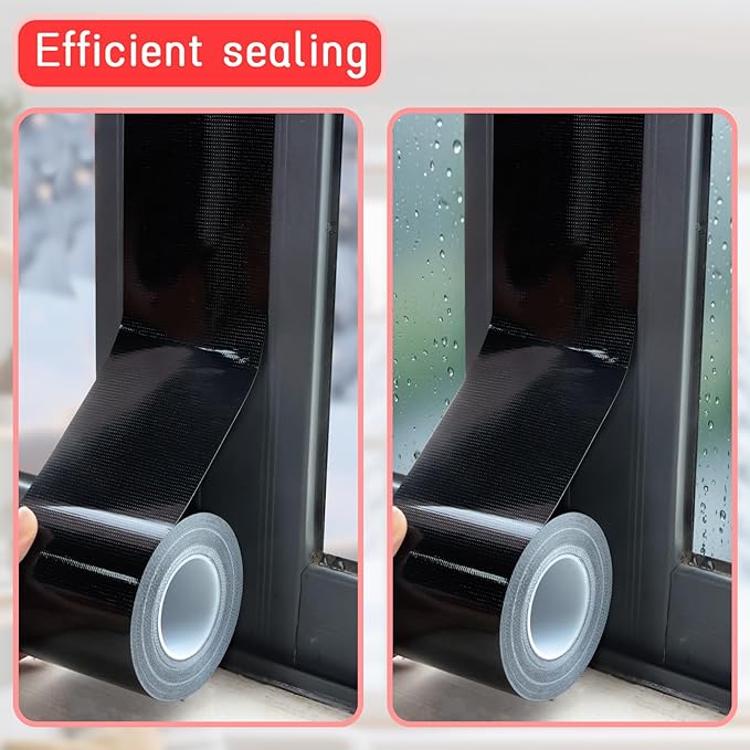 Birllaid Black Window Weather Sealing Tape, Window Insulation Air Conditioner Seal Tape, 3 Inch x 65 FT Waterproof Blocker for Cold Heat Air, Windproof, No Residue Strong adheisve