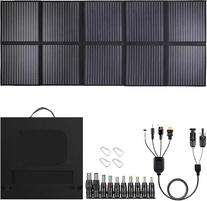 1000W Portable Solar Panel, 72V Foldable Solar Panel 25.8% High Efficiency IP68 Waterproof with 10ft 4-in-1 Cable and 10×DC Adapter for Power Station Camping RV
