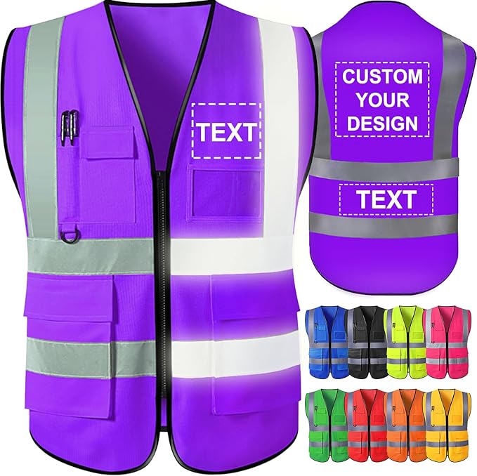 Custom Safety Vest for Men with Logo Pockets High Visibility Reflective Vests Construction Security Workwear