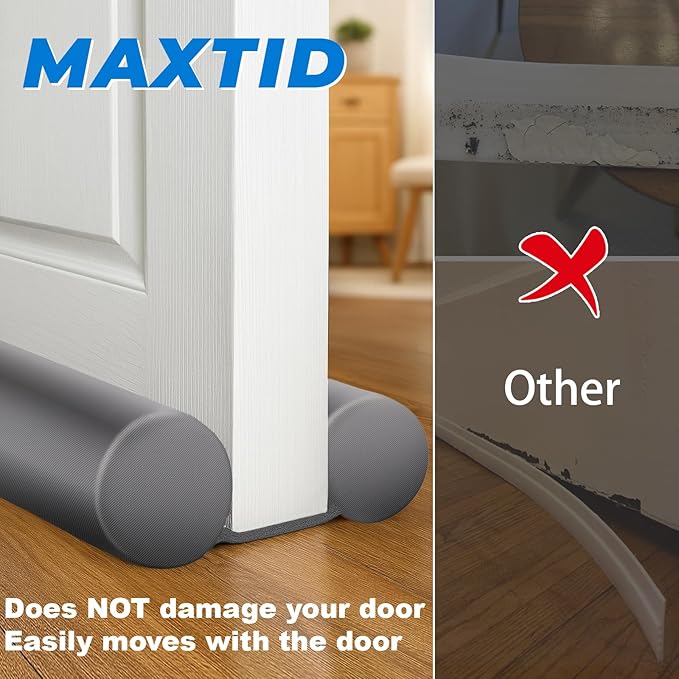 MAXTID Door Draft Stopper 36 Inch, Fits Door Gaps up to 1.7 Inch, Grey Under Door Sweeps Weather Stripping Large Door Noise Blocker Sound Proof Guard