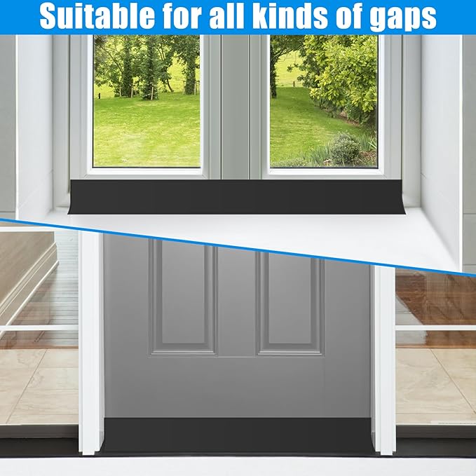 Draft Seal Tape for Doors and Windows 1 in x 20 Ft Silicone Weather Stripping Extra Thick 2mm Door Seal Strip with Strong Adhesive Draft Insulation Stopper Side Seal - Black