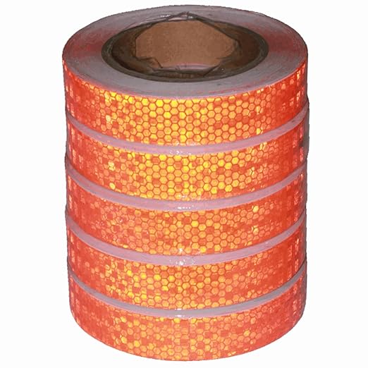 Industrial Reflective Tape Orange 1 inch Wide, Outdoor Waterproof High Visibility Safety Warning Adhesive Strips (66 feet, 5 Rolls)