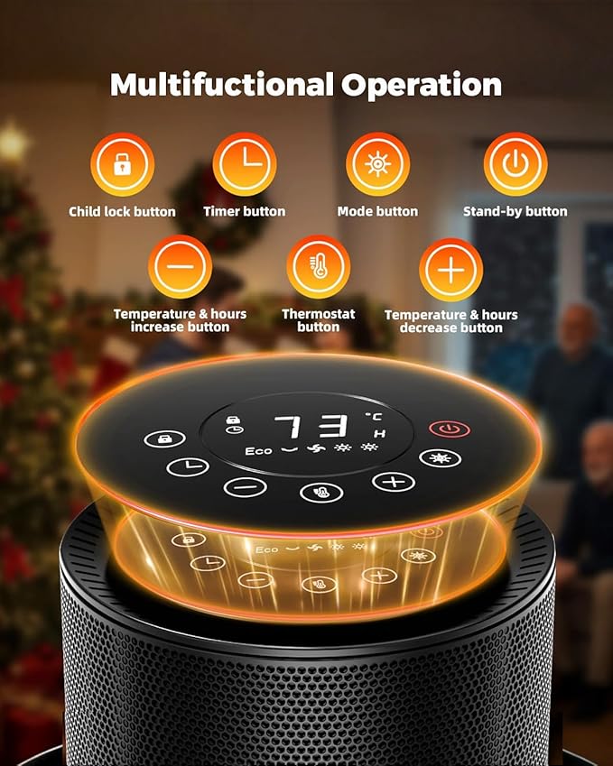 ZAFRO Small Space Heaters for Indoor Use, Portable Electric Heaters Fan with Thermostat & Remote, LED Touch Screen, 24H Timer, Eco Mode, Desk Ceramic Heater for Office/Bedroom/Bathroom/RV