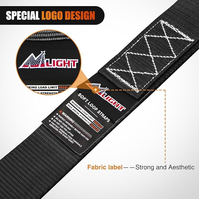 Nilight Soft Loop 1.7”×17" Motorcycle Tie Down Straps Heavy Duty 12000Lbs Max Break Strength for Securing ATV UTV Kayak Moving Cargo (8PK-Black)