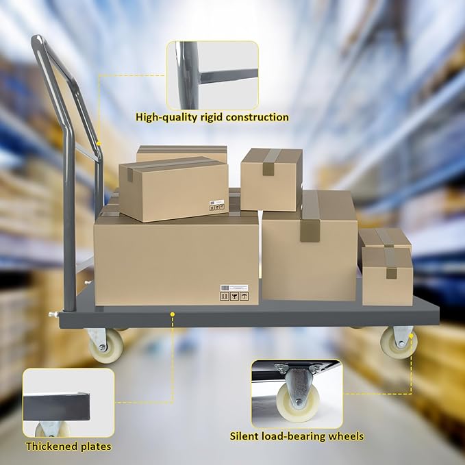 Heavy Duty Platform Truck Moving Flatbed Cart, 30"x48"Push Dolly, 2000 LBS Dolly Cart Flatform with Wheels and Handle, Steel Flatbed Cart for Luggage Moving, Shopping
