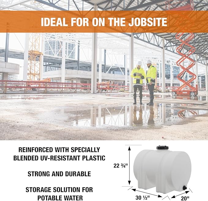 RomoTech 35 Gallon Polyethylene Storage Tank with Legs–Heavy-Duty Horizontal Water Storage Tank for Farms, Industrial or Chemical Use–UV-Resistant, Rustproof, BPA-Free Plastic Liquid Tank, 82126189