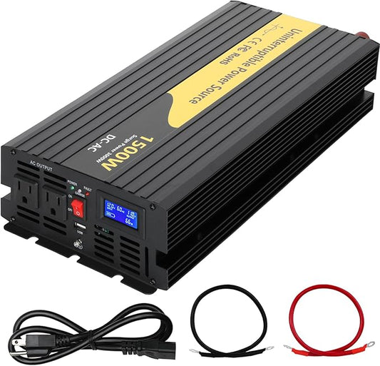 1500W Primary Sump Pump Backup System, Basment Protection Backup Inverter, Black, LCD Display, Auto Switches for Continuous Sump Pump Operation, Basement Emergency and Power Outage Backup