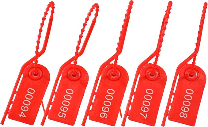 200 Plastic Security Seals Numbered Zip Ties for Fire Extinguisher Pull Tite Anti-Tamper Tags Disposable Self Locking Signage Inspection Tags for Clothes (Red)