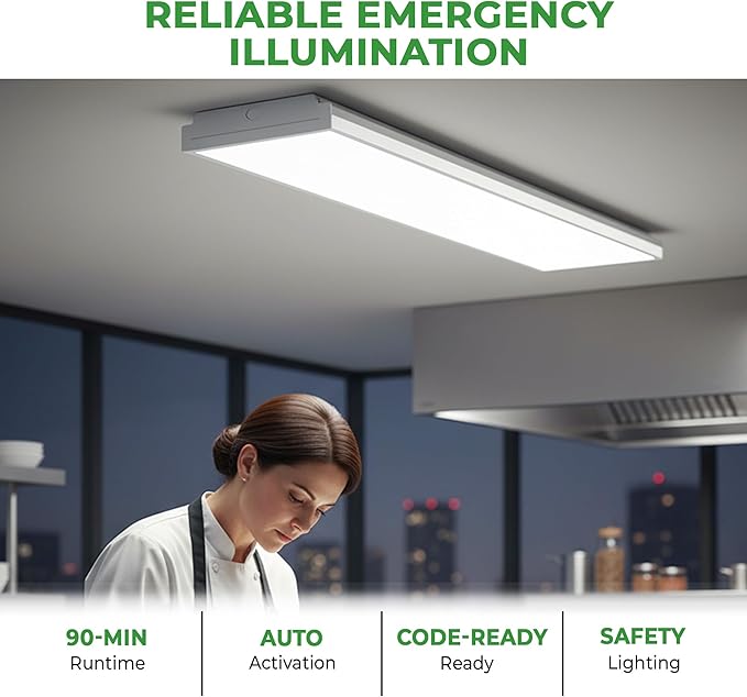 E2 LIGHTING LED Emergency 90mins Wraparound Light, 3500K/4000K/5000K Adjustable 40W 5200lm for Garage Workshop Office 120-277V, ETL