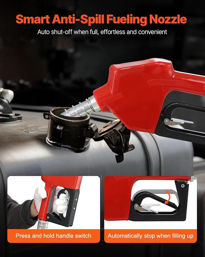 VEVOR Diesel Fuel Transfer Pump Kit, 12V 10 GPM DC with Automatic Shut-off Nozzle and Hose, Portable Electric Self-Priming Fuel Extractor Pump, for Diesel, Kerosene, Machine Oil, and Transformer Oil