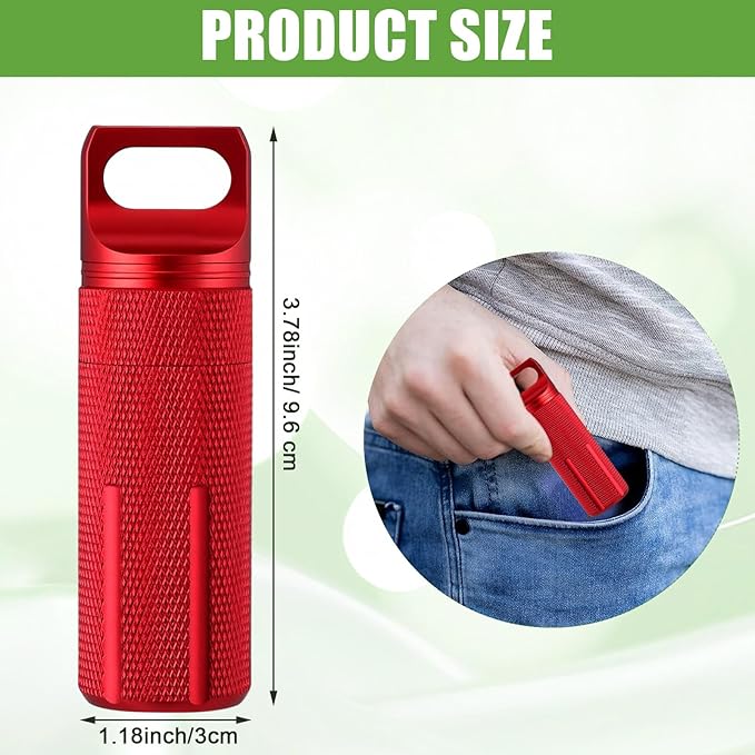 Patelai 4 Pcs Portable Keychain Pill Holder Pill Organizer Travel Waterproof Match Container Aluminum Airtight Keychain Container Travel Size Storage Supplements Holder for Outdoor Camping(Classic)