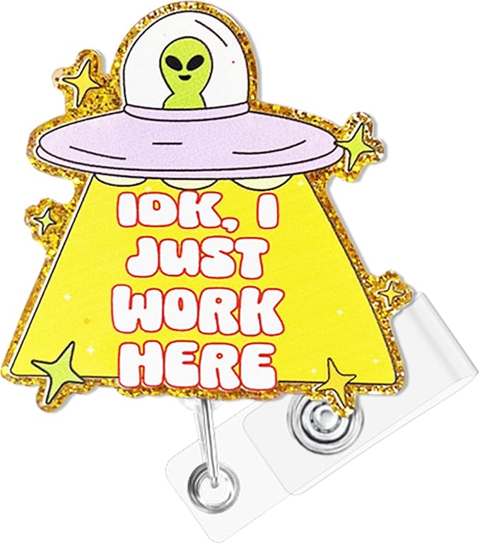 IDK, I Just Work Here Badge Reel with Alligator Clip Funny ID Badge Holders Cute RN LPN CNA MA PCT Badge Buddy Nursing Medical Students Nurse Accessories for Work