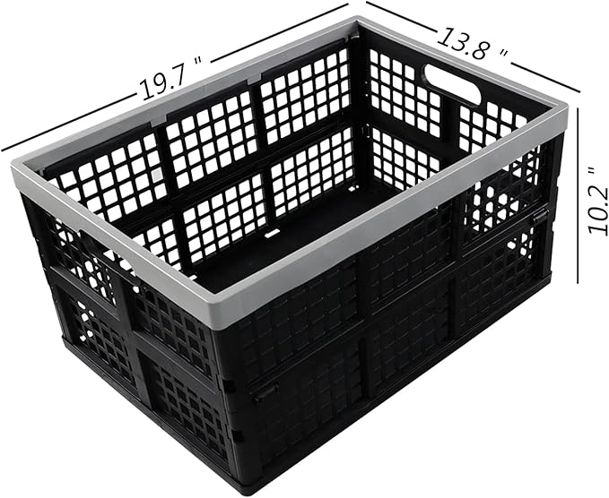 4 Packs 40L Collapsible Storage Baskets, Utility Folding Milk Crates, Stackable Plastic Storage Bins, Black