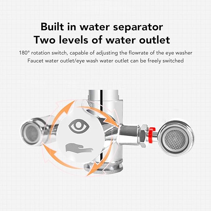 Faucet Mounted Eyewash Station, Brass Eye Washer with Cover & 3 Adapters for Lab Factory Home Emergency, Anti Corrosive