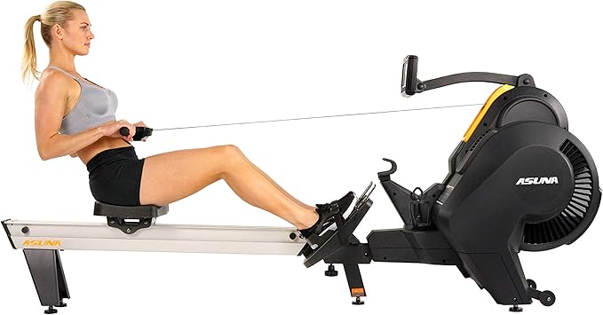 Sunny Health & Fitness Premium Smart Air & Magnetic Resistance Rowing Machine, Foldable Long Silding Rail Exercise Rower for Home Training, Optional Free SunnyFit App Connection