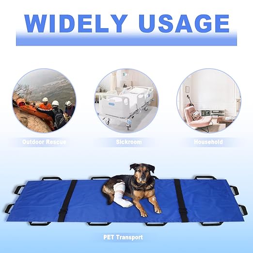 Portable Transport Stretcher with 12 Handles，Dog Stretcher & Gurney with Carrying Bag Patient Animal Mover Travel Size Emergency Casualty Evacuation-Capacity 400lbs (Blue)