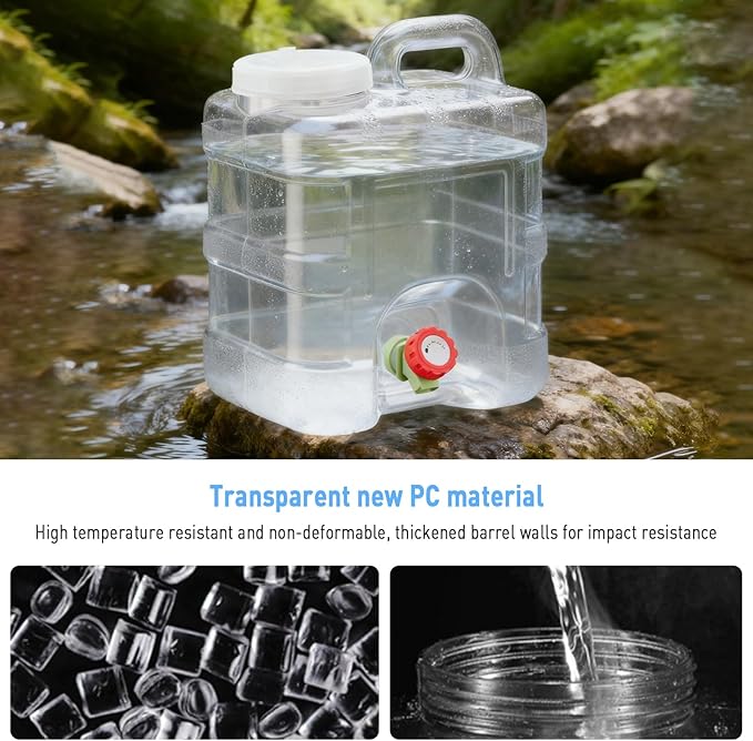 2.6 Gallon Water Jug,Camping Water Container with Spigot,BPA-Free with Cleaning,Brush Transparent Tank Portable,Suitable for Outdoor Camping and Hiking,White