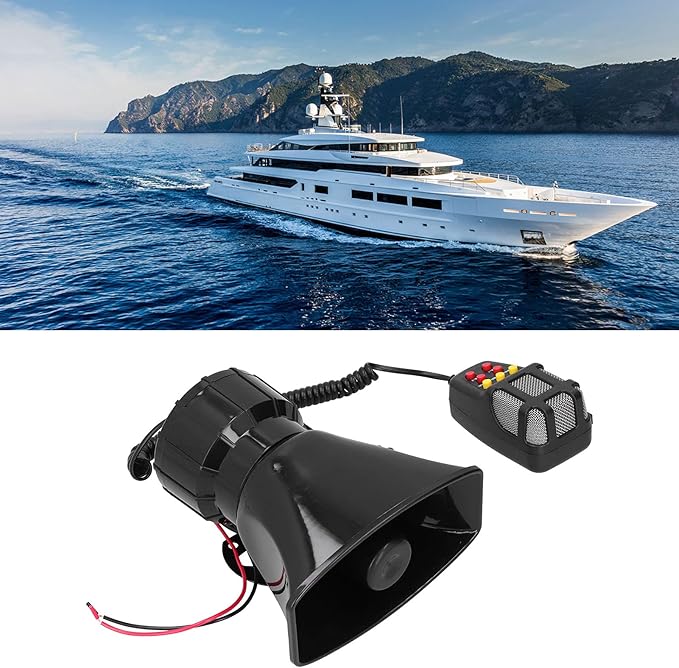 100W Loudspeaker, Car Horn PA Mic 7Sound Siren for Car Truck RV with PA System and Installation Kit, 12V Universal